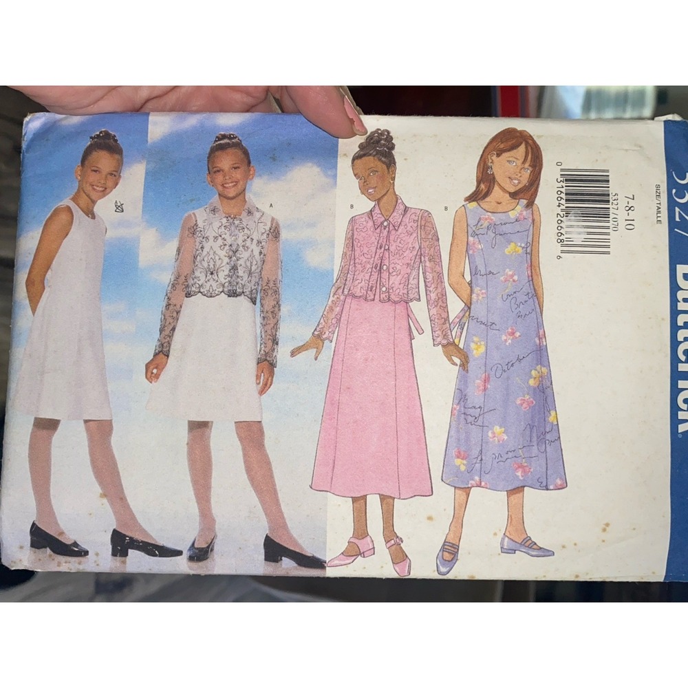Butterick 5327 Girls Top and Dress Sewing Pattern Size 7 8 10 Uncut Vintage 1997